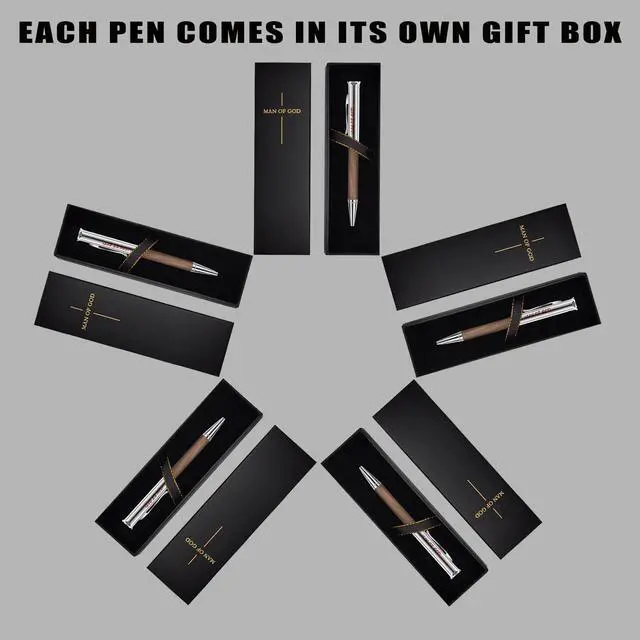 Alt view image 2 of 7 - Christian Gifts for Men Man of God Engraved Walnut Wood Rollerball Pen Set (5 Pack), Each Pen Individually Gift Boxed Ideal for Pastor, Fathers Day & Graduation