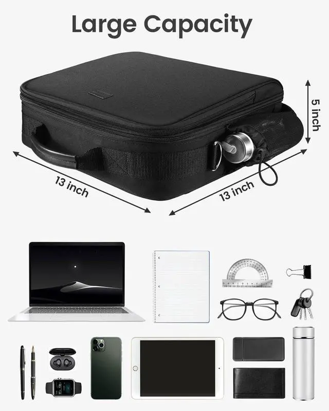 Alt view image 5 of 7 - Zipper Binder 3 Inch D-Ring 3 Ring with Water Bottle Holder | Binder with Strap for School/Office, 700 Sheet Capacity-Multiple Pockets, Fit for 13" Tablet/Laptop, Black