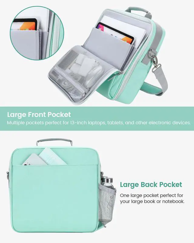 Alt view image 2 of 7 - Zipper Binder 3 Inch D-Ring 3 Ring with Water Bottle Holder | Binder with Strap for School/Office, 700 Sheet Capacity-Multiple Pockets, Fit for 13" Tablet/Laptop, Light Blue