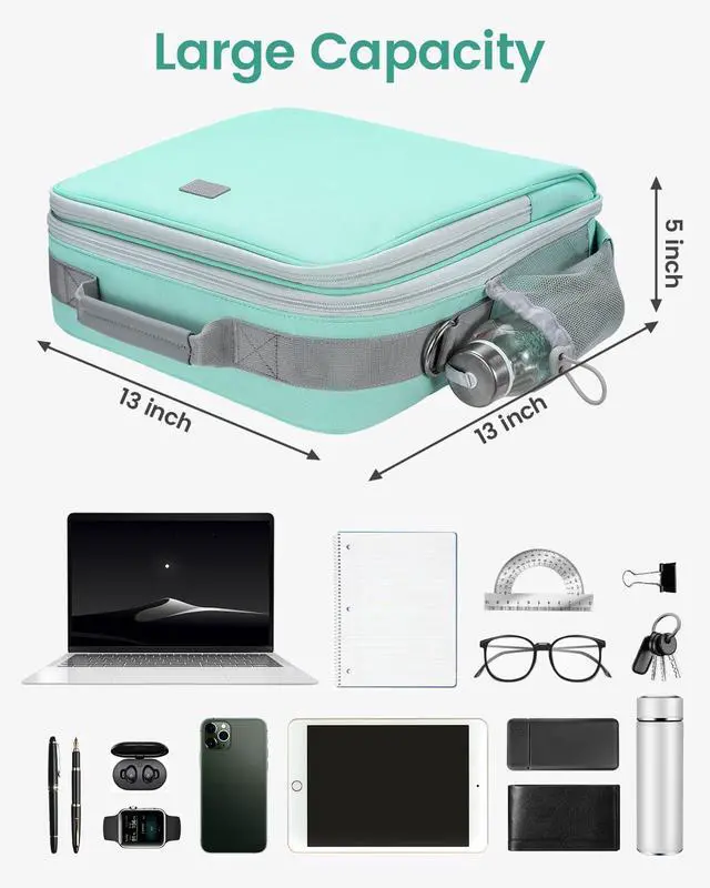 Alt view image 5 of 7 - Zipper Binder 3 Inch D-Ring 3 Ring with Water Bottle Holder | Binder with Strap for School/Office, 700 Sheet Capacity-Multiple Pockets, Fit for 13" Tablet/Laptop, Light Blue