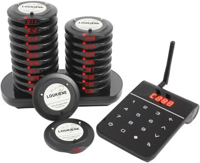 Main image of Pagers for Restaurants, Restaurant Paging System, 20 Coaster Pagers and Beepers with Vibration Flash Buzzer Mode for Church Nursery Club Hospital Coffee Shop Bar