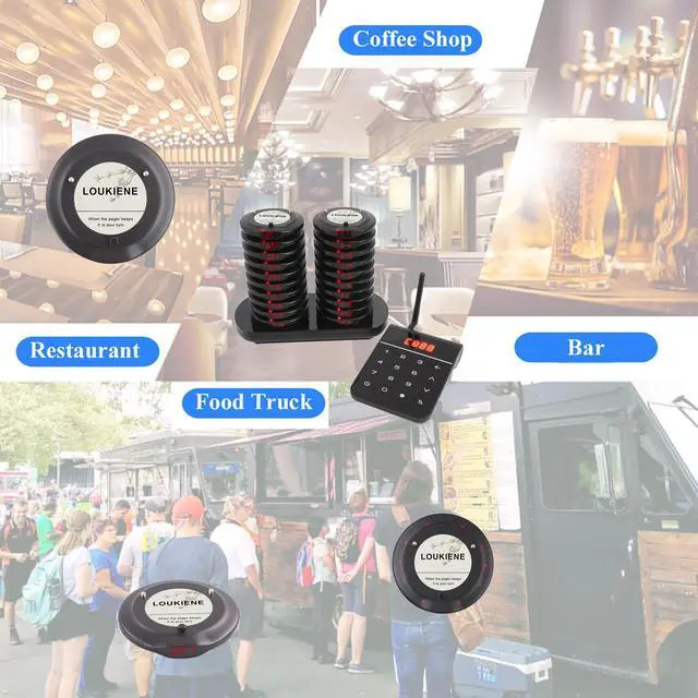Alt view image 6 of 6 - Pagers for Restaurants, Restaurant Paging System, 20 Coaster Pagers and Beepers with Vibration Flash Buzzer Mode for Church Nursery Club Hospital Coffee Shop Bar