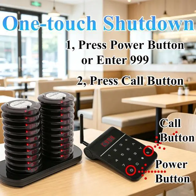 Alt view image 5 of 6 - Pagers for Restaurants, Restaurant Paging System, 20 Coaster Pagers and Beepers with Vibration Flash Buzzer Mode for Church Nursery Club Hospital Coffee Shop Bar