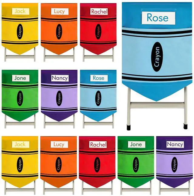 Main image of 24 Pcs Chair Pockets for Classroom 16 x 20'' Colorful Crayon Classroom Decor Rainbow Chairback Storage Pocket Large Seat Back Organizer with Name Slot for Back to School Office Home(Bright)