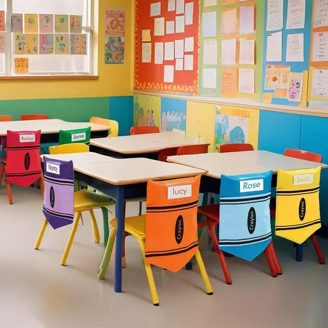 Alt view image 4 of 6 - 24 Pcs Chair Pockets for Classroom 16 x 20'' Colorful Crayon Classroom Decor Rainbow Chairback Storage Pocket Large Seat Back Organizer with Name Slot for Back to School Office Home(Bright)
