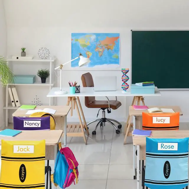 Alt view image 6 of 6 - 24 Pcs Chair Pockets for Classroom 16 x 20'' Colorful Crayon Classroom Decor Rainbow Chairback Storage Pocket Large Seat Back Organizer with Name Slot for Back to School Office Home(Bright)