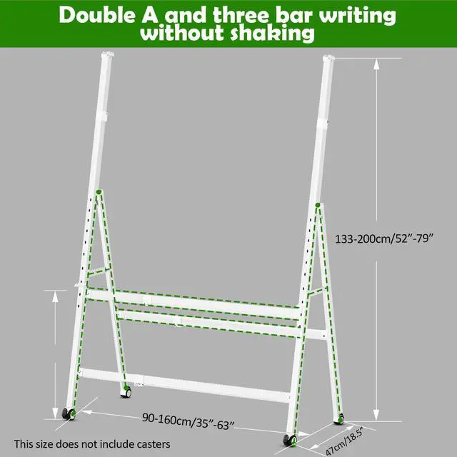 Alt view image 3 of 7 - A-Frame Foldable Rolling White Board Stand with Wheels | Height & Width Adjustable Universal Whiteboard Easel for Glass, Chalk, Bulletin, Display & Dry Erase Boards