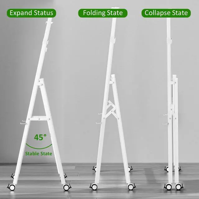 Alt view image 5 of 7 - A-Frame Foldable Rolling White Board Stand with Wheels | Height & Width Adjustable Universal Whiteboard Easel for Glass, Chalk, Bulletin, Display & Dry Erase Boards