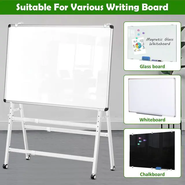 Alt view image 6 of 7 - A-Frame Foldable Rolling White Board Stand with Wheels | Height & Width Adjustable Universal Whiteboard Easel for Glass, Chalk, Bulletin, Display & Dry Erase Boards