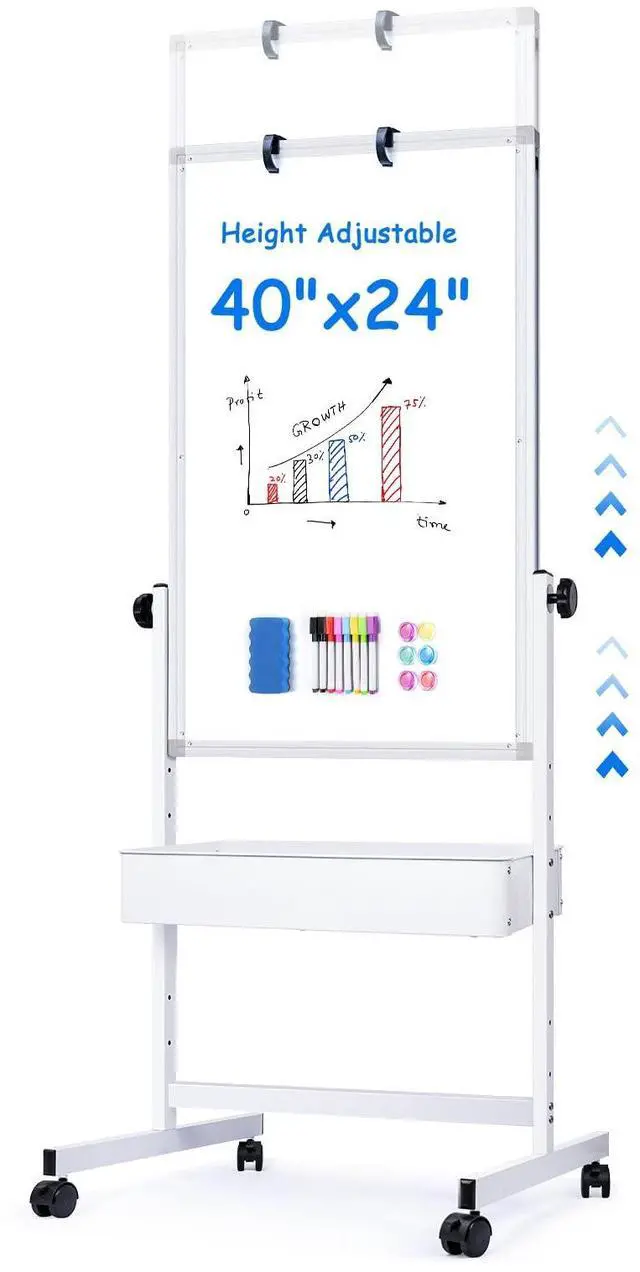 Main image of Mobile White Board Easel, 40x24 Inches Magnetic Storage Dry Erase Board Easel for Classroom, Rolling Height Adjustable Stand on Wheels for Home, School, Teachers & Kids