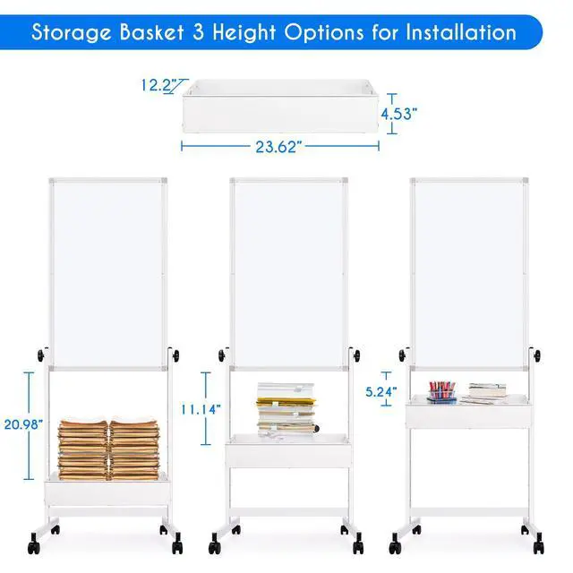 Alt view image 3 of 7 - Mobile White Board Easel, 40x24 Inches Magnetic Storage Dry Erase Board Easel for Classroom, Rolling Height Adjustable Stand on Wheels for Home, School, Teachers & Kids
