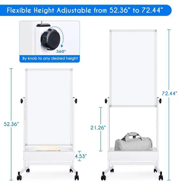 Alt view image 2 of 7 - Mobile White Board Easel, 40x24 Inches Magnetic Storage Dry Erase Board Easel for Classroom, Rolling Height Adjustable Stand on Wheels for Home, School, Teachers & Kids
