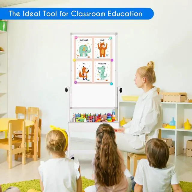 Alt view image 5 of 7 - Mobile White Board Easel, 40x24 Inches Magnetic Storage Dry Erase Board Easel for Classroom, Rolling Height Adjustable Stand on Wheels for Home, School, Teachers & Kids