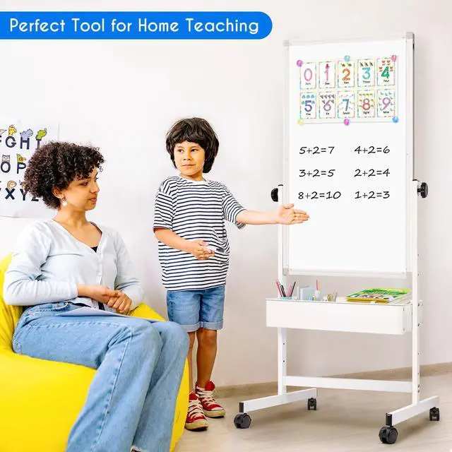 Alt view image 6 of 7 - Mobile White Board Easel, 40x24 Inches Magnetic Storage Dry Erase Board Easel for Classroom, Rolling Height Adjustable Stand on Wheels for Home, School, Teachers & Kids