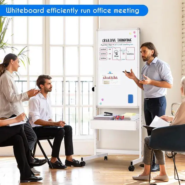 Alt view image 7 of 7 - Mobile White Board Easel, 40x24 Inches Magnetic Storage Dry Erase Board Easel for Classroom, Rolling Height Adjustable Stand on Wheels for Home, School, Teachers & Kids