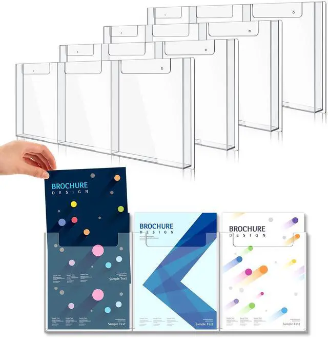 Main image of 4 Pcs Acrylic Brochure Holder Wall Mount, 8.5 x 11 Inches Clear Pamphlet Holder Trifold Flyer Rack Magazine Display Stand for Literature, Magazine, Booklet, Bookmark (Three-slot)