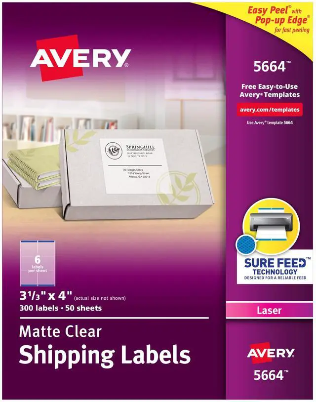 Main image of Matte Frosted Clear Address Labels for Laser Printers, 3-1/3" x 4", 300 Labels, 5 Packs (5664)