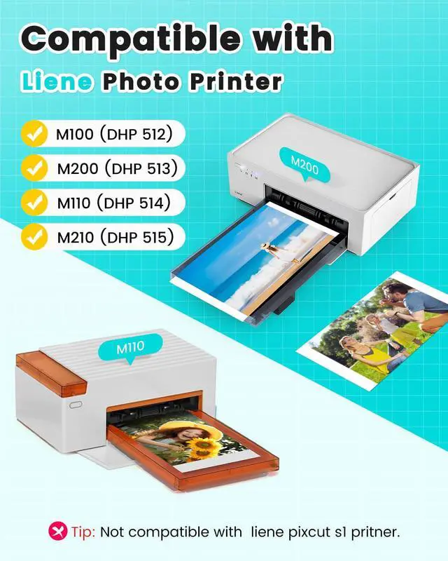 Alt view image 3 of 7 - 2pk Compatible with Liene Amber M100/M200/M110/M210 Photo Printer Paper | 4x6 160 Sheets,Only for Liene DHP512/DHP513/DHP514/DHP515 Photo Printer, 4 Ink Cartridges Refill, Waterproof, Smudge Proof
