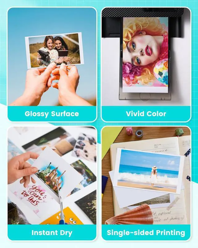 Alt view image 4 of 7 - 2pk Compatible with Liene Amber M100/M200/M110/M210 Photo Printer Paper | 4x6 160 Sheets,Only for Liene DHP512/DHP513/DHP514/DHP515 Photo Printer, 4 Ink Cartridges Refill, Waterproof, Smudge Proof