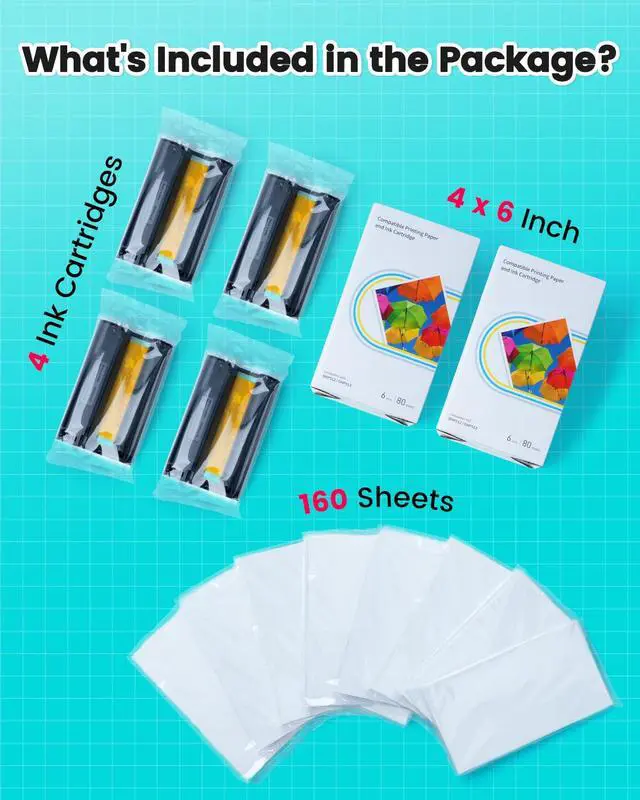 Alt view image 7 of 7 - 2pk Compatible with Liene Amber M100/M200/M110/M210 Photo Printer Paper | 4x6 160 Sheets,Only for Liene DHP512/DHP513/DHP514/DHP515 Photo Printer, 4 Ink Cartridges Refill, Waterproof, Smudge Proof