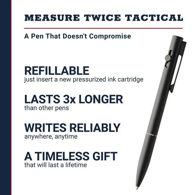 Alt view image 2 of 7 - Space Pen Measure Twice Tactical Pen, Gift Box | Bolt Action, Standard and Metric Scales Ruler, Glass Breaker Tip, Writes Upside Down and in Extreme Temperatures, Pocket Clip
