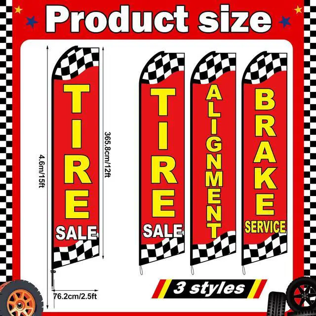 Alt view image 2 of 7 - 3 Pack Auto Repair Feather Flag -12 ft Advertising Flags for Business with Pole Kit Tire Sale Alignment Brake Service Banner Feather Signs Set for Auto Repair Shop Supplies
