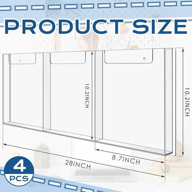 Alt view image 2 of 7 - 4 Pcs Acrylic Brochure Holder Wall Mount, 8.5 x 11 Inches Clear Pamphlet Holder Trifold Flyer Rack Magazine Display Stand for Literature, Magazine, Booklet, Bookmark (Three-slot)