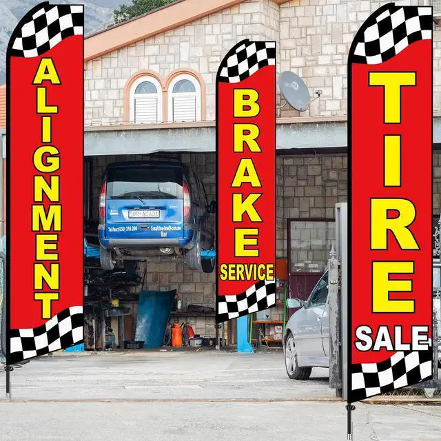 Alt view image 5 of 7 - 3 Pack Auto Repair Feather Flag -12 ft Advertising Flags for Business with Pole Kit Tire Sale Alignment Brake Service Banner Feather Signs Set for Auto Repair Shop Supplies