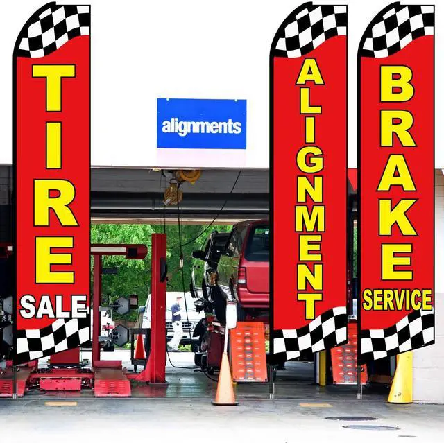 Alt view image 6 of 7 - 3 Pack Auto Repair Feather Flag -12 ft Advertising Flags for Business with Pole Kit Tire Sale Alignment Brake Service Banner Feather Signs Set for Auto Repair Shop Supplies