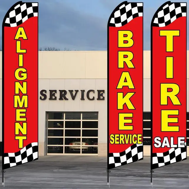 Alt view image 7 of 7 - 3 Pack Auto Repair Feather Flag -12 ft Advertising Flags for Business with Pole Kit Tire Sale Alignment Brake Service Banner Feather Signs Set for Auto Repair Shop Supplies