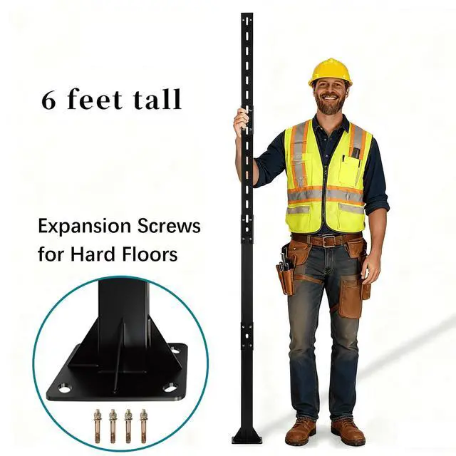 Alt view image 4 of 7 - 2 Pcs 6' Heavy-Duty Bolt Down Sign Post with Base, Plinth-mounted Metal Holder with Pre-Drilled Holes, Base-plate Mounted Pole for Parking Traffic Street Store