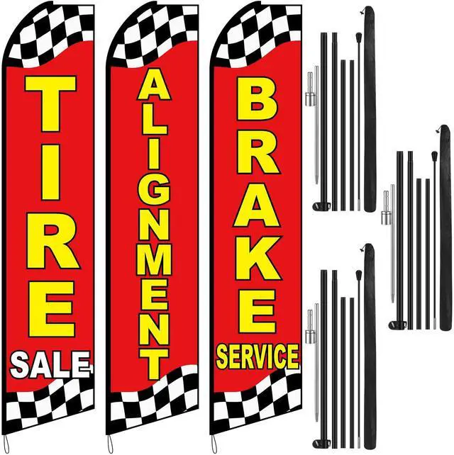 Main image of 3 Pack Auto Repair Feather Flag -12 ft Advertising Flags for Business with Pole Kit Tire Sale Alignment Brake Service Banner Feather Signs Set for Auto Repair Shop Supplies