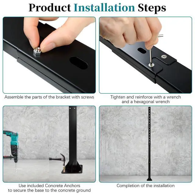 Alt view image 6 of 7 - 2 Pcs 6' Heavy-Duty Bolt Down Sign Post with Base, Plinth-mounted Metal Holder with Pre-Drilled Holes, Base-plate Mounted Pole for Parking Traffic Street Store