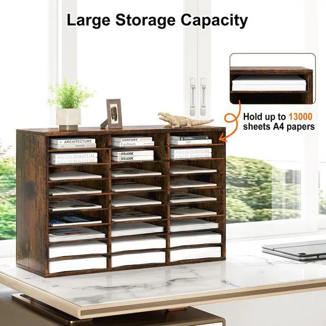Alt view image 4 of 7 - Classroom Mailbox 27 Slots with Removable Shelves, Rustic Brown | Hold 13500 Sheets Paper, Heavy Duty, Easily Assemble, Teacher Student Organization, For Classroom, Office Home Countertop