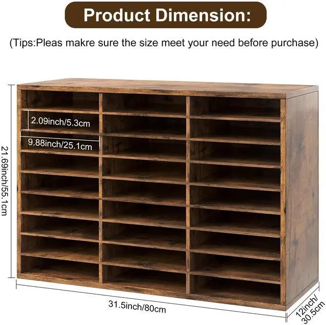 Alt view image 2 of 7 - Classroom Mailbox 27 Slots with Removable Shelves, Rustic Brown | Hold 13500 Sheets Paper, Heavy Duty, Easily Assemble, Teacher Student Organization, For Classroom, Office Home Countertop