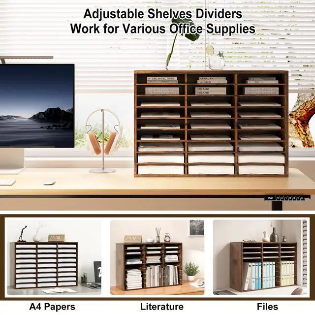 Alt view image 3 of 7 - Classroom Mailbox 27 Slots with Removable Shelves, Rustic Brown | Hold 13500 Sheets Paper, Heavy Duty, Easily Assemble, Teacher Student Organization, For Classroom, Office Home Countertop