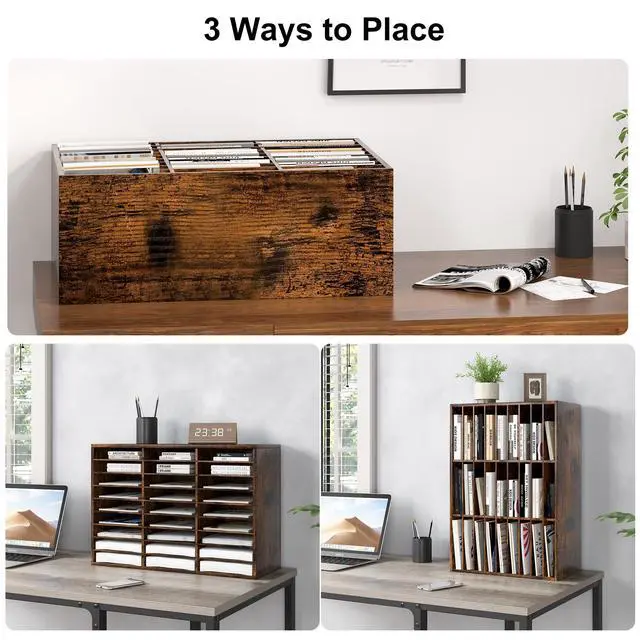 Alt view image 5 of 7 - Classroom Mailbox 27 Slots with Removable Shelves, Rustic Brown | Hold 13500 Sheets Paper, Heavy Duty, Easily Assemble, Teacher Student Organization, For Classroom, Office Home Countertop