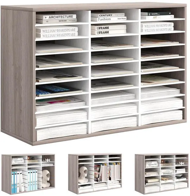 Main image of Classroom Mailbox 27 Slots with Removable Shelves, Retro Grey/White | Hold 13500 Sheets Paper, Heavy Duty, Easily Assemble, Teacher Student Organization, For Classroom, Office Home Countertop