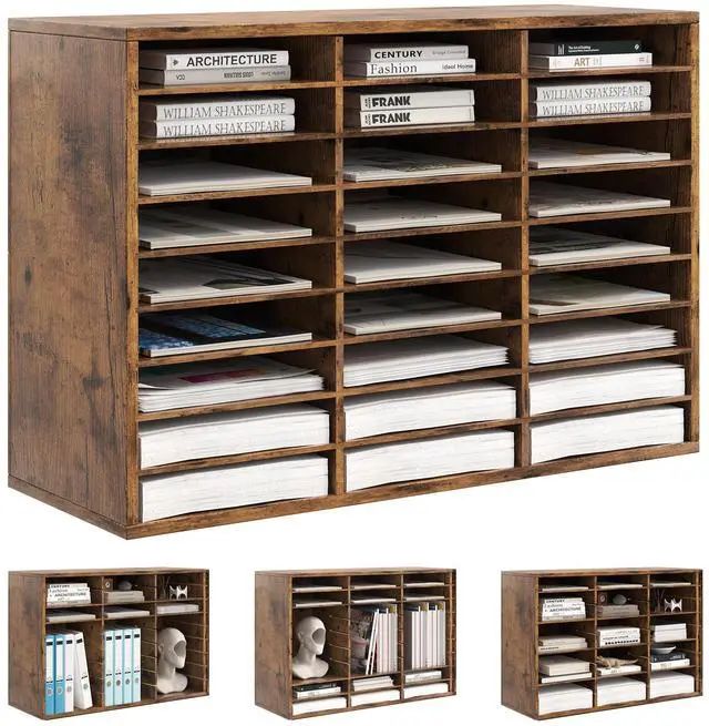 Main image of Classroom Mailbox 27 Slots with Removable Shelves, Rustic Brown | Hold 13500 Sheets Paper, Heavy Duty, Easily Assemble, Teacher Student Organization, For Classroom, Office Home Countertop