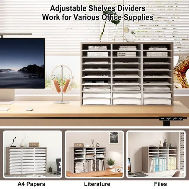 Alt view image 3 of 7 - Classroom Mailbox 27 Slots with Removable Shelves, Retro Grey/White | Hold 13500 Sheets Paper, Heavy Duty, Easily Assemble, Teacher Student Organization, For Classroom, Office Home Countertop