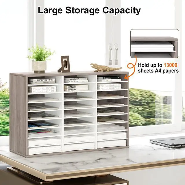 Alt view image 4 of 7 - Classroom Mailbox 27 Slots with Removable Shelves, Retro Grey/White | Hold 13500 Sheets Paper, Heavy Duty, Easily Assemble, Teacher Student Organization, For Classroom, Office Home Countertop