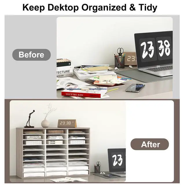 Alt view image 7 of 7 - Classroom Mailbox 27 Slots with Removable Shelves, Retro Grey/White | Hold 13500 Sheets Paper, Heavy Duty, Easily Assemble, Teacher Student Organization, For Classroom, Office Home Countertop