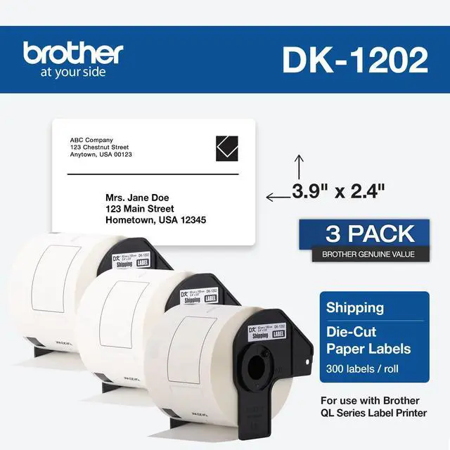 Alt view image 2 of 6 - Genuine DK-12023PK Die-Cut Shipping Paper Labels, Long Lasting Reliability, 300 Labels Per Roll, (3) Rolls per Box, White (DK12023PK)