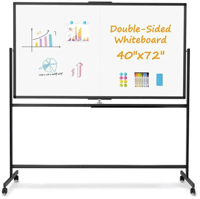 Main image of Rolling White Board on Wheels, 72" x 40" Dry Erase Whiteboard Stand Black | Double-Sided Reversible, 6 x 3.33 ft, Standing Magnetic Whiteboard, Giant Mobile Board, Portable for Office School