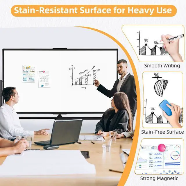 Alt view image 3 of 7 - Rolling White Board on Wheels, 72" x 40" Dry Erase Whiteboard Stand Black | Double-Sided Reversible, 6 x 3.33 ft, Standing Magnetic Whiteboard, Giant Mobile Board, Portable for Office School