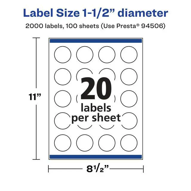 Alt view image 5 of 7 - ® Matte White Removable Round Labels, Sure Feed® Technology, Print-to-The-Edge, 1.5" Diameter, 2,000 Removable Labels, Laser/Inkjet Printable