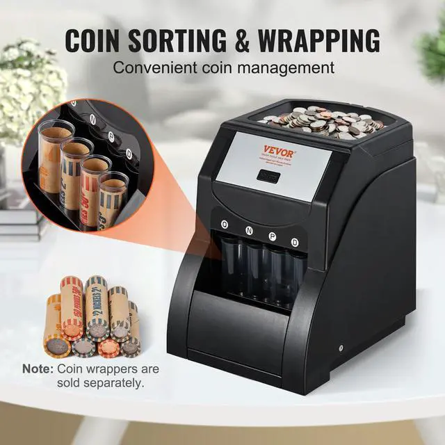 Alt view image 2 of 7 - Coin Sorter, Coin Sorter and Wrapper Machine with 4 Larger Coin Tubes, Sorts USD Coin 1 5 10 25, up to 230 Coins/min, Black