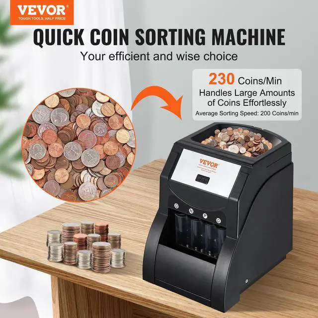 Alt view image 3 of 7 - Coin Sorter, Coin Sorter and Wrapper Machine with 4 Larger Coin Tubes, Sorts USD Coin 1 5 10 25, up to 230 Coins/min, Black