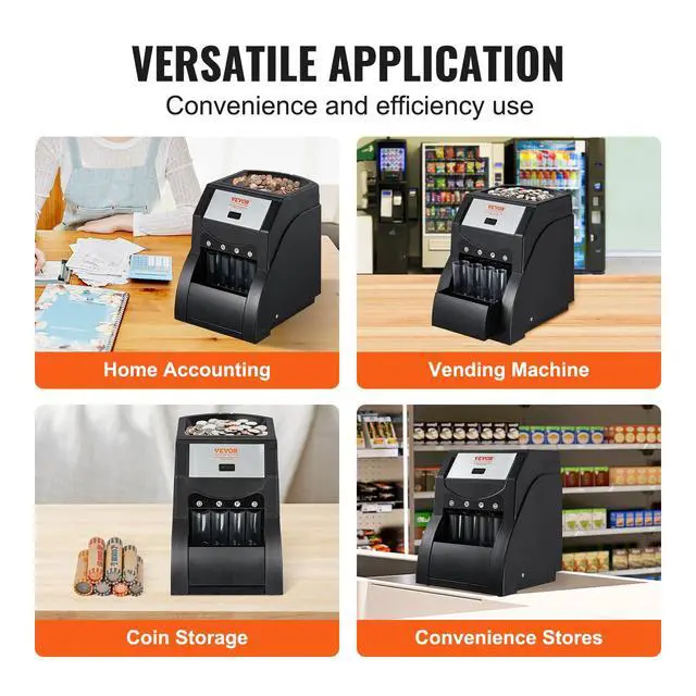 Alt view image 6 of 7 - Coin Sorter, Coin Sorter and Wrapper Machine with 4 Larger Coin Tubes, Sorts USD Coin 1 5 10 25, up to 230 Coins/min, Black