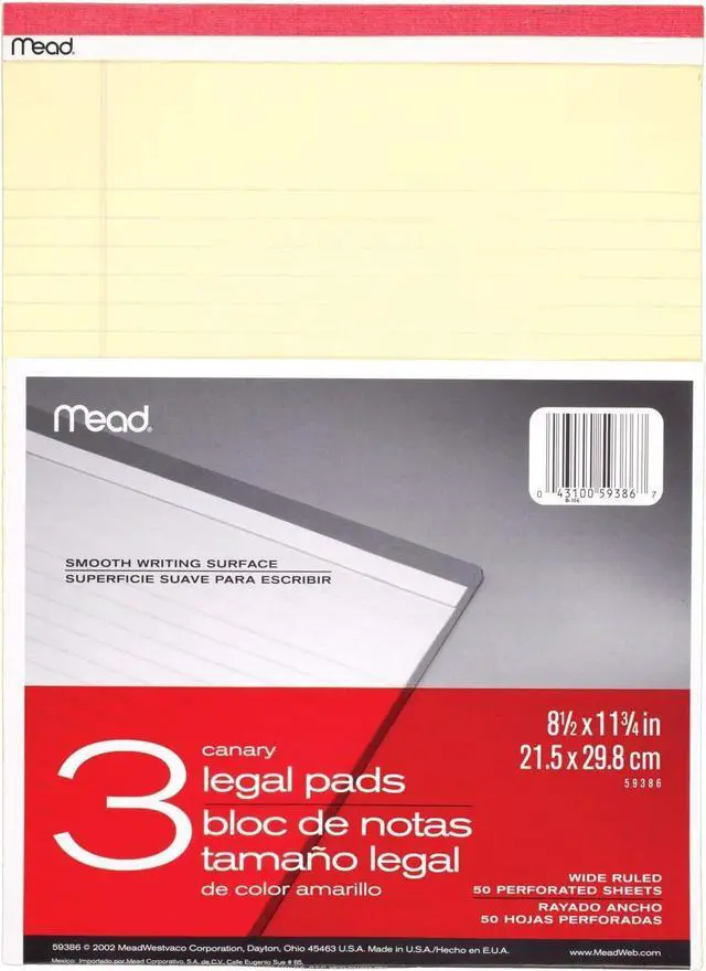 Main image of Legal Pads, Wide Ruled Paper, 8-1/2" x 11-3/4", 50 Sheets, Memo, Note, Steno Pads, (59386) 3 count (Pack of 6)
